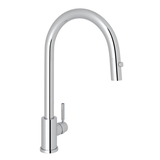 Perrin & Rowe® Holborn™ Single Handle Pull Down Kitchen Faucet in Polished Chrome
