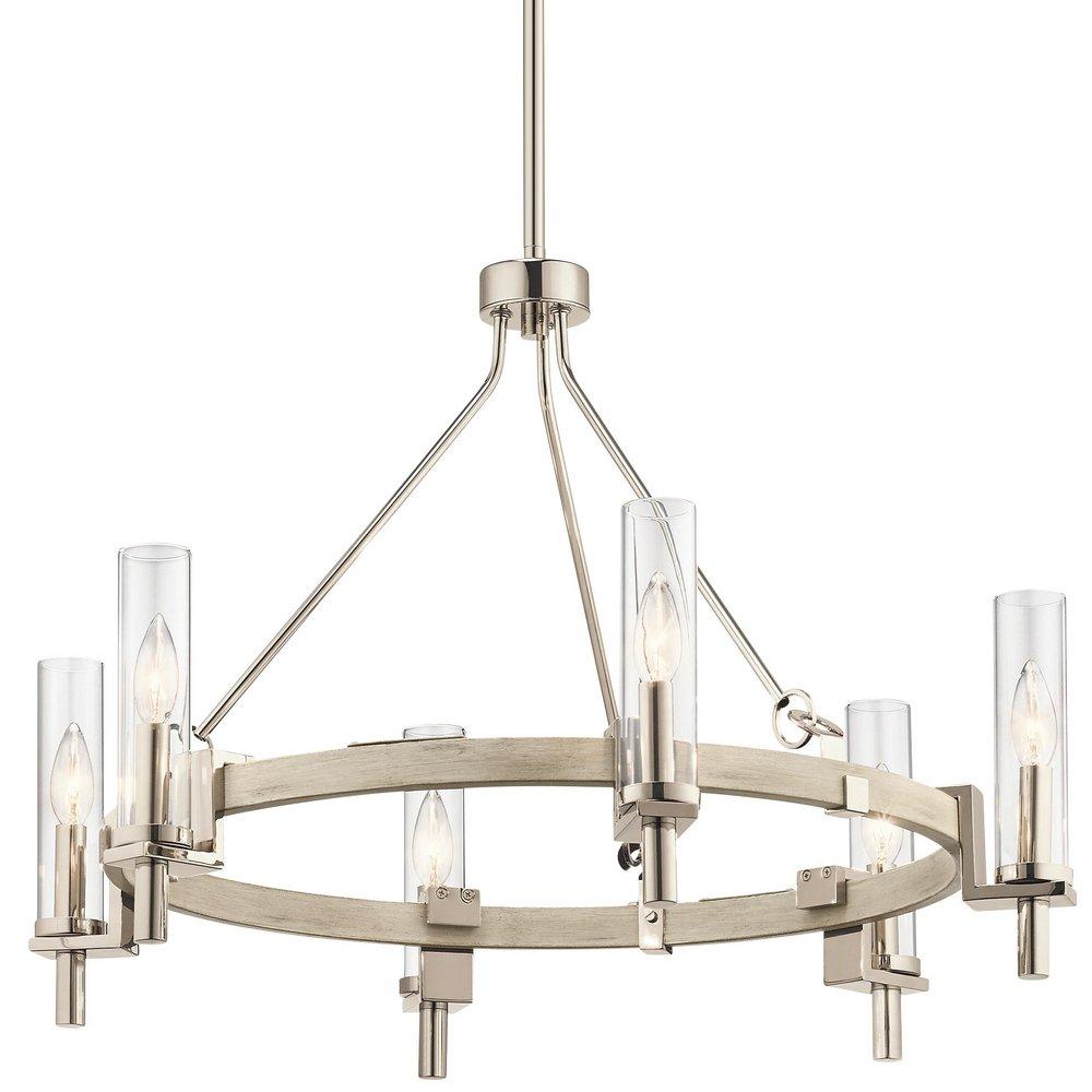 Kichler Lighting Telan 40W 6-Light Candelabra E-12 Incandescent Chandelier in White Washed Wood