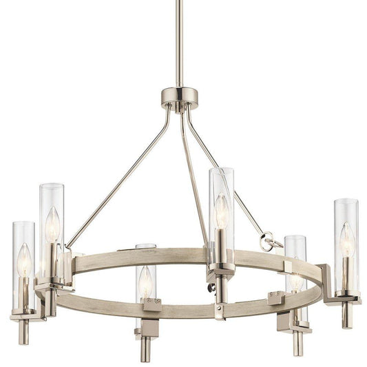 Kichler Lighting Telan 40W 6-Light Candelabra E-12 Incandescent Chandelier in White Washed Wood