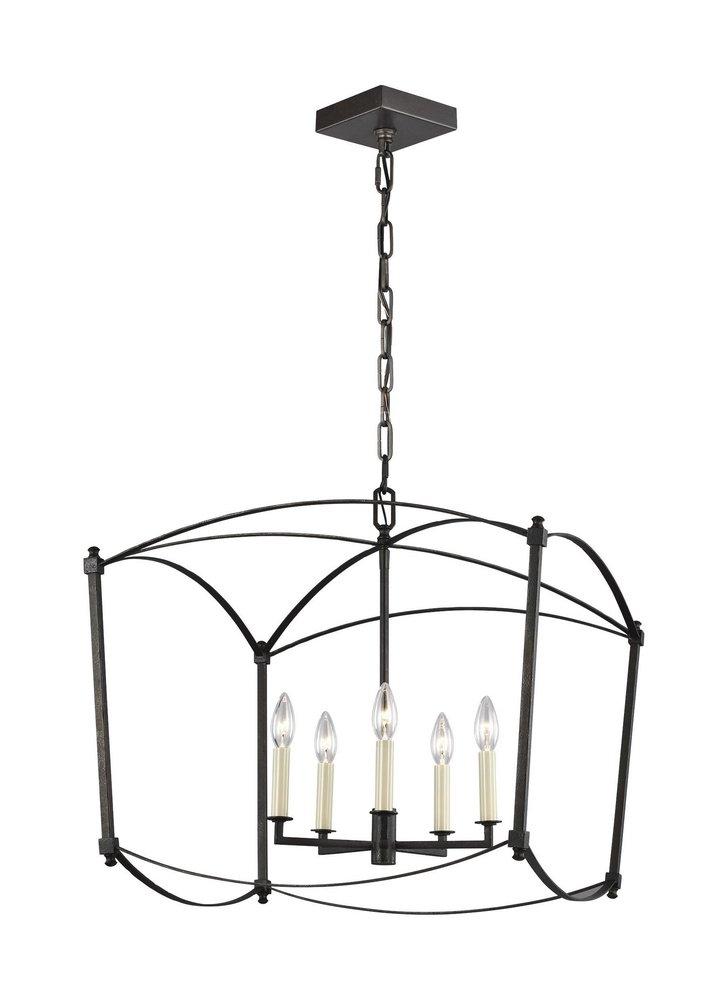 Visual Comfort & Co. Studio Thayer 60W 5-Light Candelabra E-12 Incandescent Lantern in Smith Steel
