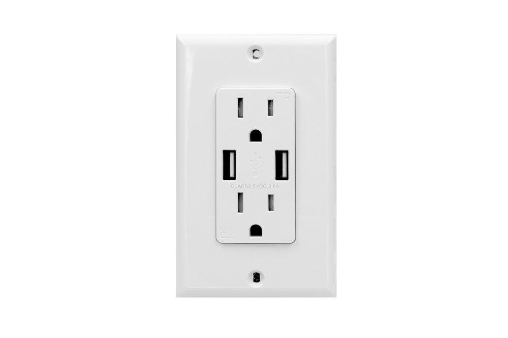 15A 125V Duplex Tamper-Resistant Outlet with USB Charger in White (Pack of 10)