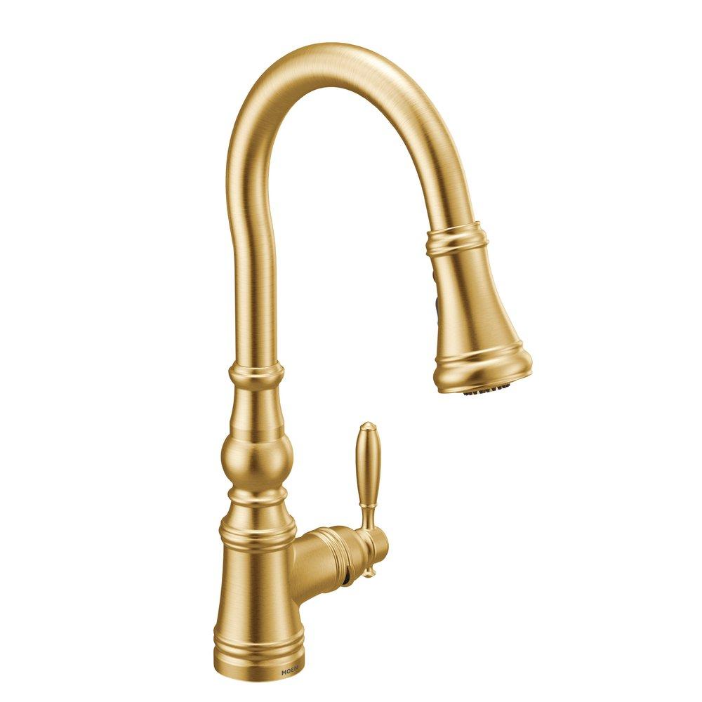 Moen Weymouth™ Single Handle Pull Down Kitchen Faucet in Brushed Gold