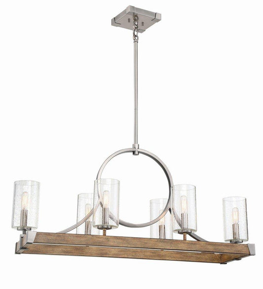 Minka Lavery Country Estates 60W 6-Light Candelabra E-12 Pendant in Sun Faded Wood with Brushed Nickel Accents