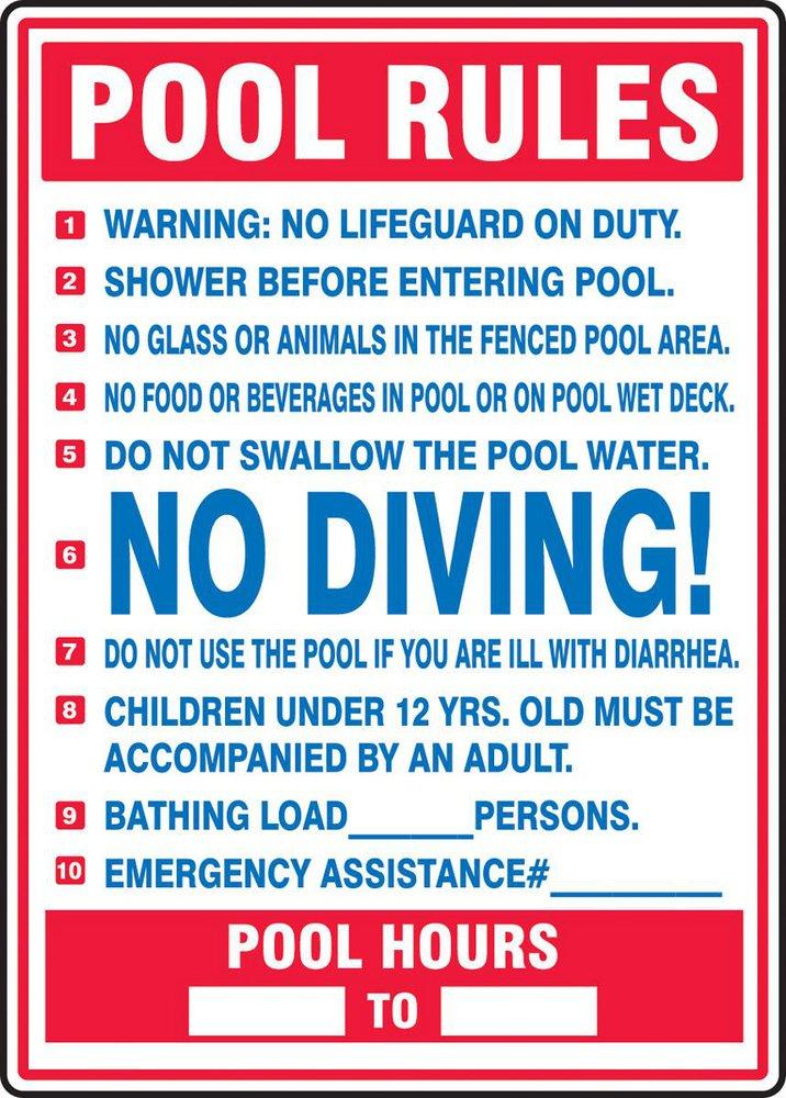 28 x 20 in. Pool Rules Sign