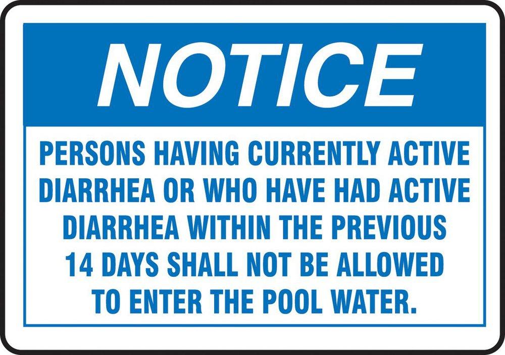14 x 20 in. Persons Having Currently Active Diarrhea Shall Not Be Allowed To Enter The Pool Water Sign