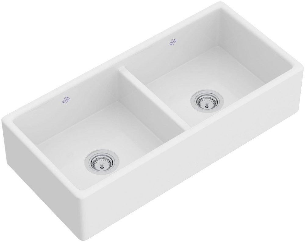 Shaws® Shaker 18-3/8 in. Farmhouse Fireclay Double Bowl Kitchen Sink in White