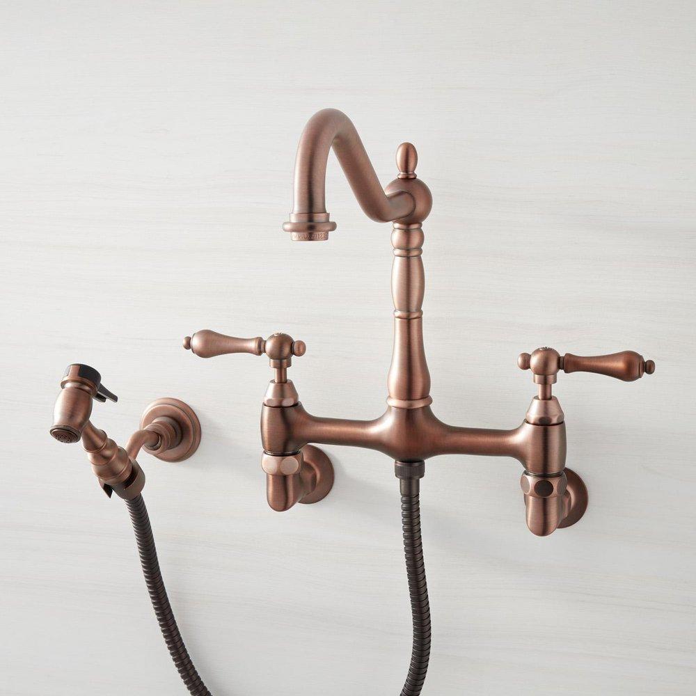 Signature Hardware Felicity Two Handle Bridge Kitchen Faucet with Side Spray in Oil Rubbed Bronze