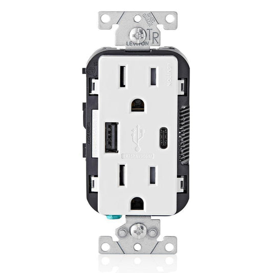 15A 125V Duplex Tamper-Resistant Receptacle with USB Charger in White