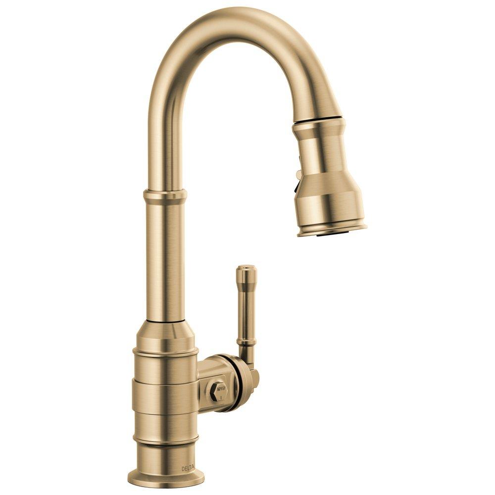 Delta Faucet Broderick™ Single Handle Pull Down Bar Faucet in Brilliance® Champagne Bronze