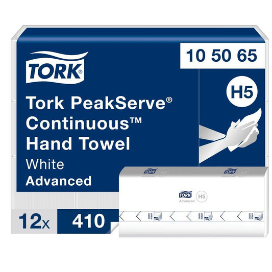 Tork PeakServe Continuous Paper Hand Towels White H5 (Case of 12, Pack of 410)