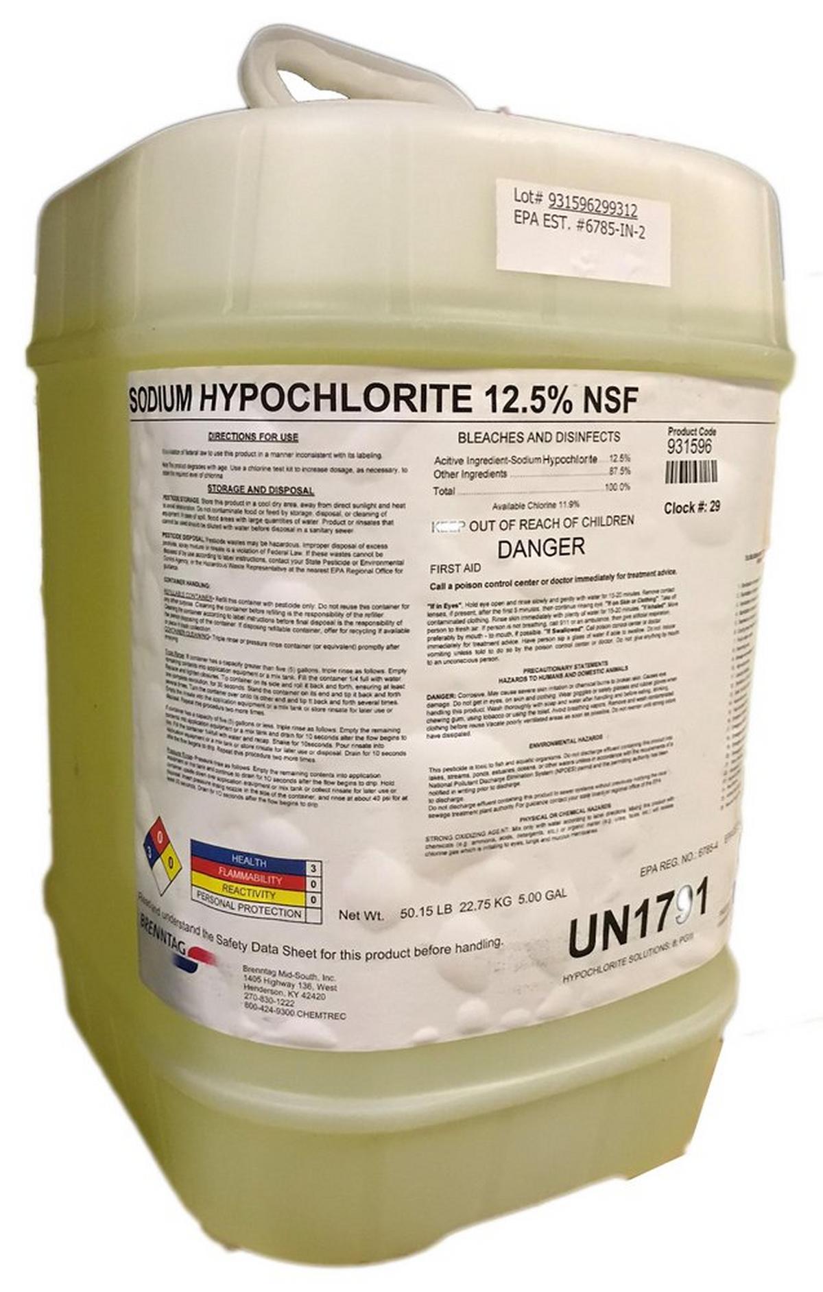 5 gal 12.5% Sodium Hypochlorite Chlorine Bleach
