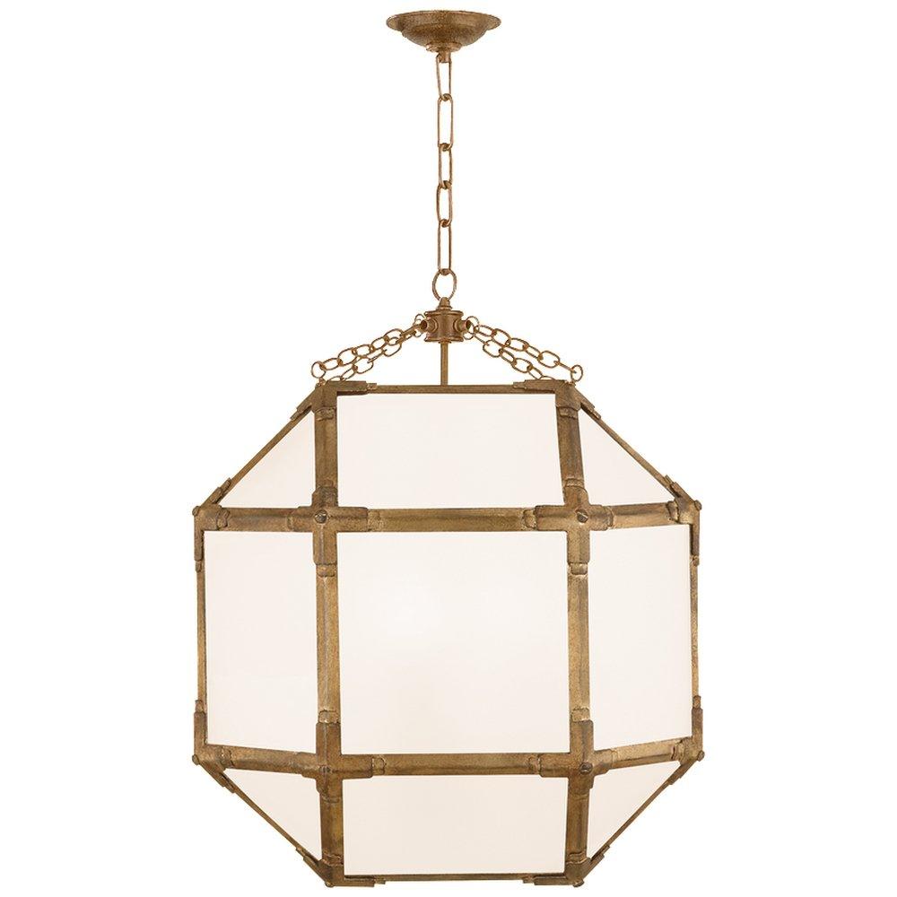 Visual Comfort & Co. Signature Morris 60W 3-Light Candelabra E-12 Outdoor Pendant in Gilded Iron with White