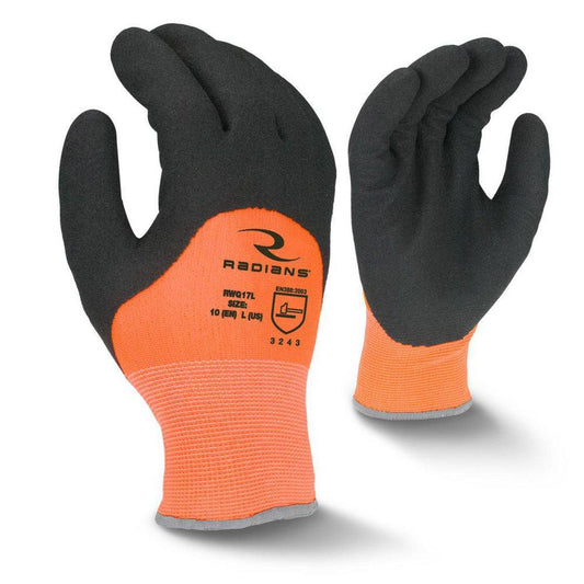 13G Latex Coated Cut Resistant Cold Weather Gloves in Orange High Visibility, L