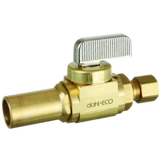 dahl Valve Mini-Ball™ 1/2 x 1/4 in. Press x OD Compression Lever Straight Supply Stop Valve in Rough Brass
