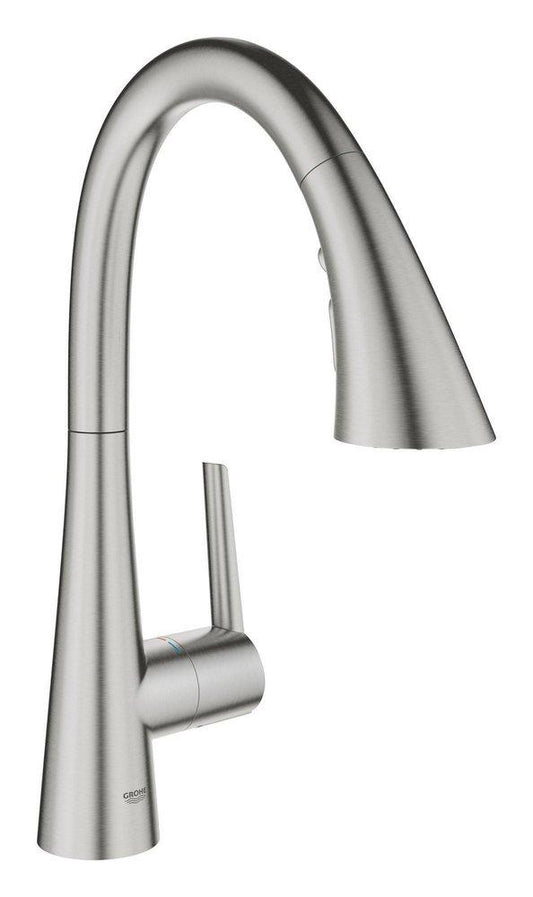 GROHE Zedra Single Handle Pull Down Bar Faucet in SuperSteel Infinity™
