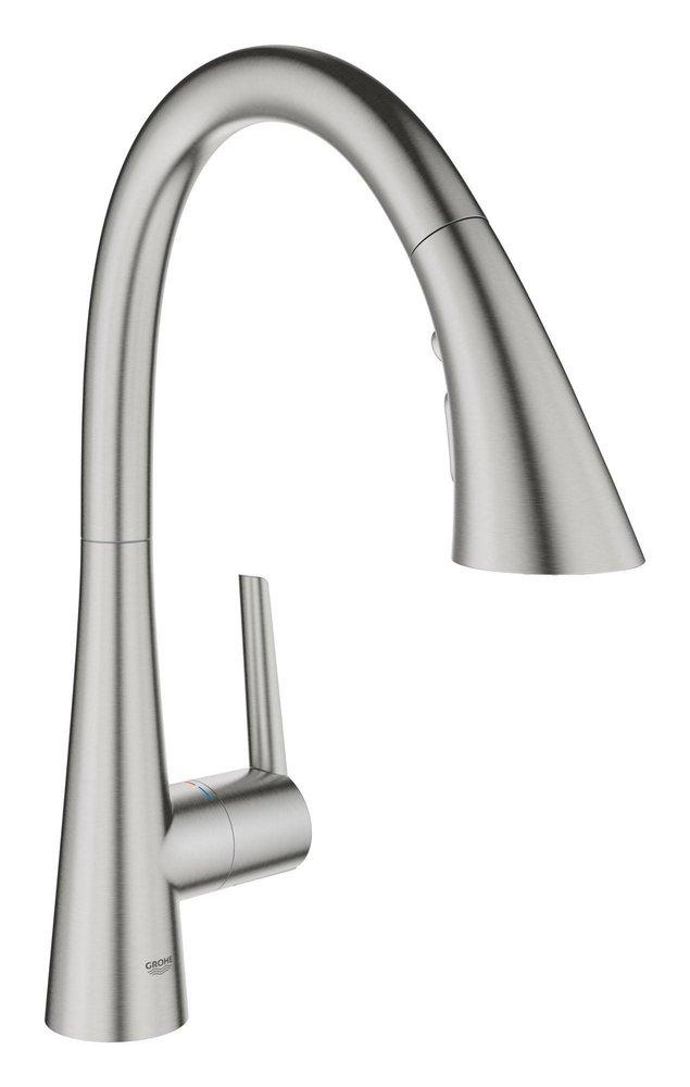 GROHE Zedra Single Handle Pull Down Kitchen Faucet in SuperSteel Infinity™