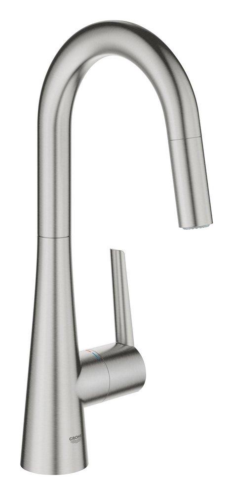 GROHE Zedra Single Handle Pull Out Kitchen Faucet in SuperSteel Infinity™