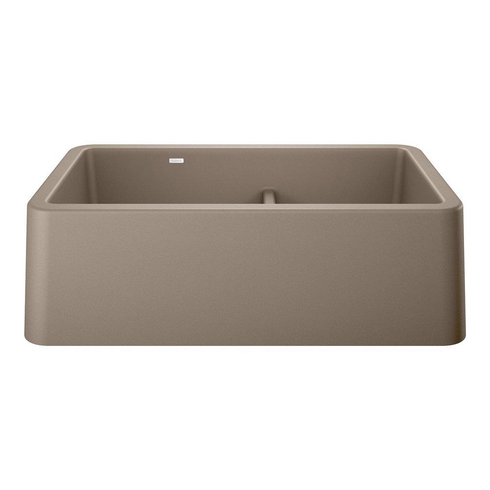 BLANCO Ikon 33 in. Farmhouse Silgranit Double Bowl Kitchen Sink in Truffle