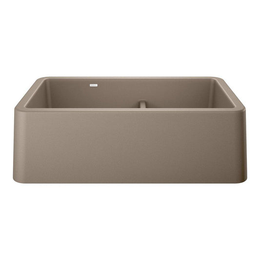 BLANCO Ikon 33 in. Farmhouse Silgranit Double Bowl Kitchen Sink in Truffle