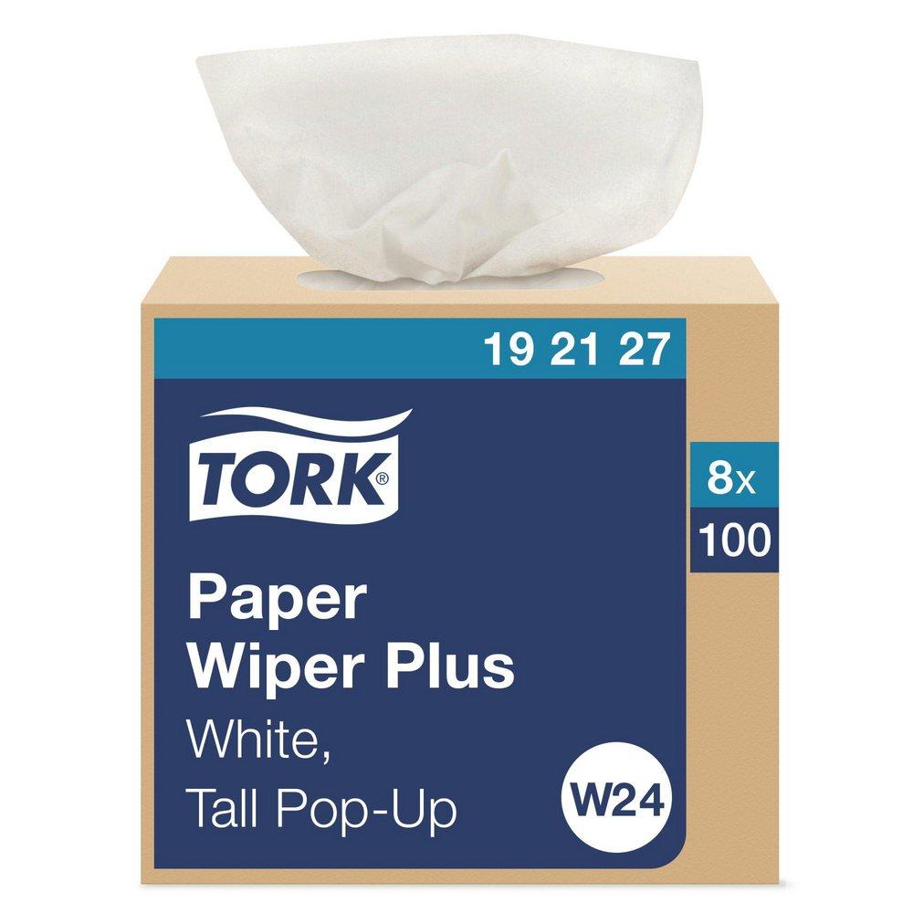 Paper Wiper Plus Pop-Up Box, 1-Ply 100-Sheets, White (Case of 8)