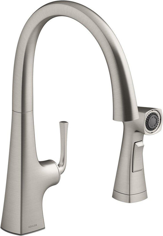 KOHLER Graze® Single Handle Kitchen Faucet with Side Spray in Vibrant® Stainless