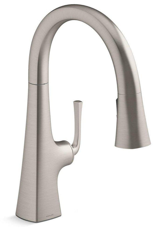 KOHLER Graze® Single Handle Pull Down Kitchen Faucet in Vibrant® Stainless