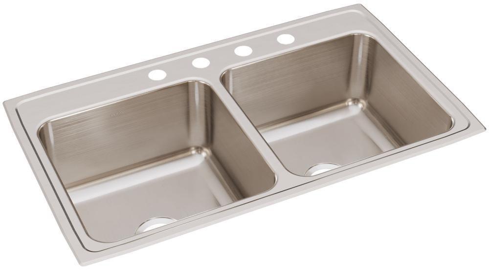 Elkay Lustertone® 37 x 22 in. 4 Hole Stainless Steel Double Bowl Drop-in Kitchen Sink in Lustrous Satin