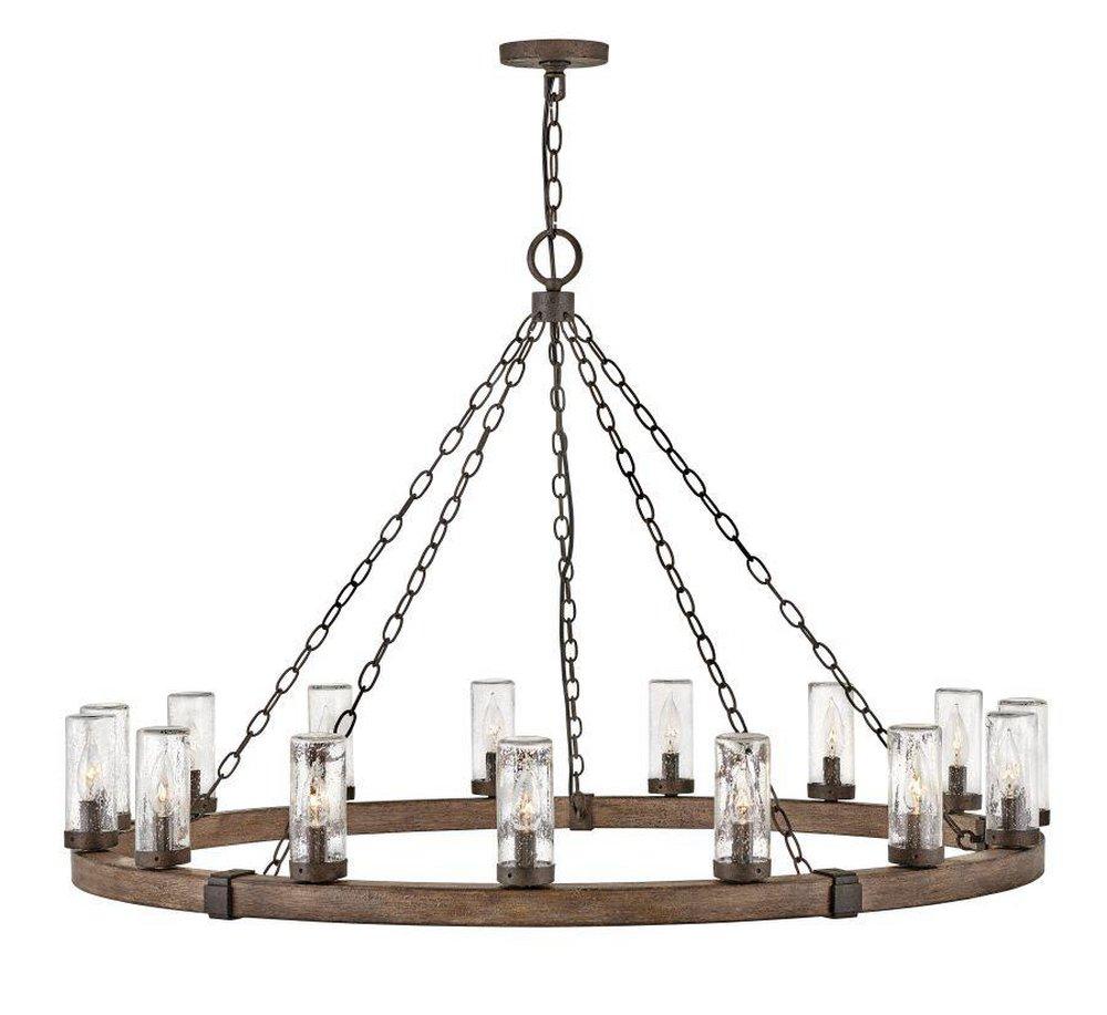 Hinkley Sawyer 75W 15-Light Candelabra E-12 LED Outdoor Chandelier in Sequoia