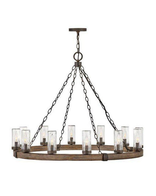 Hinkley Sawyer 60W 12-Light Candelabra E-12 Incandescent Outdoor Chandelier in Sequoia