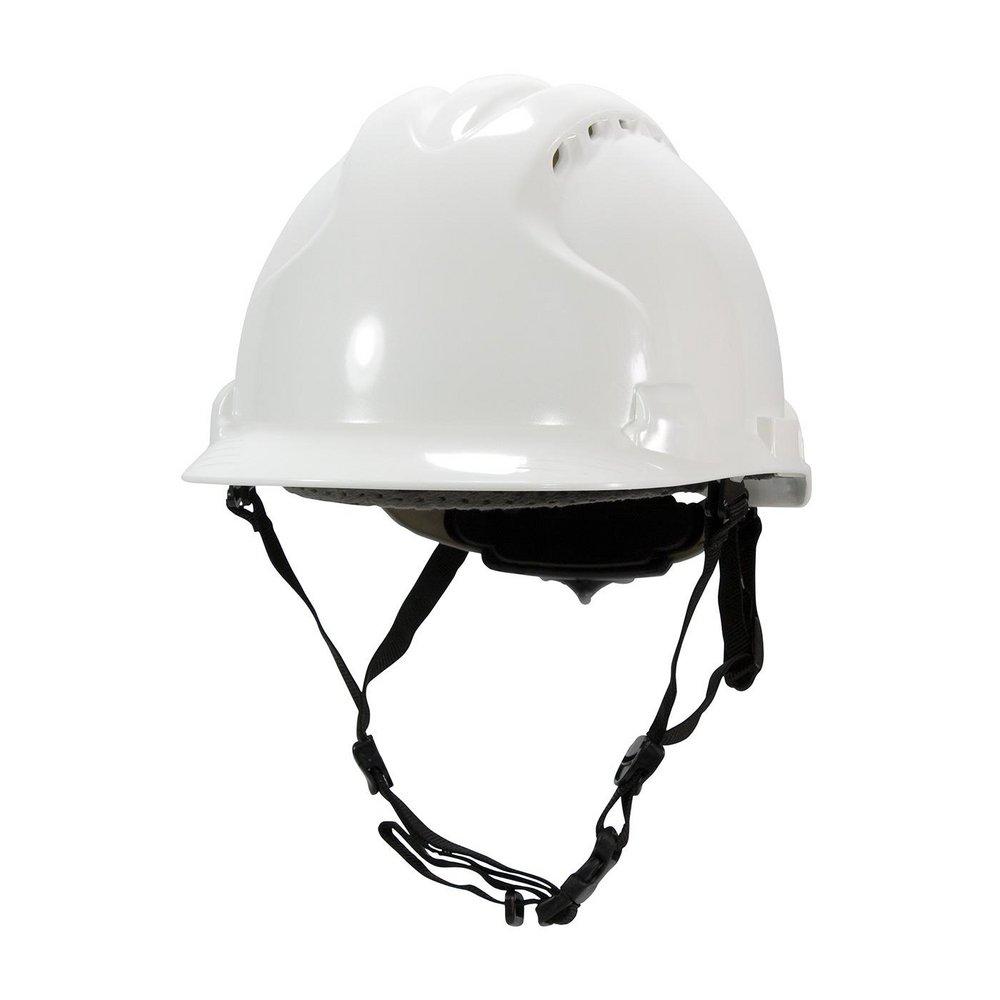 HDPE, EPS, Polyester, Polyethylene and Microfiber Vented Hard Hat with 4-Point Chin Strap in White