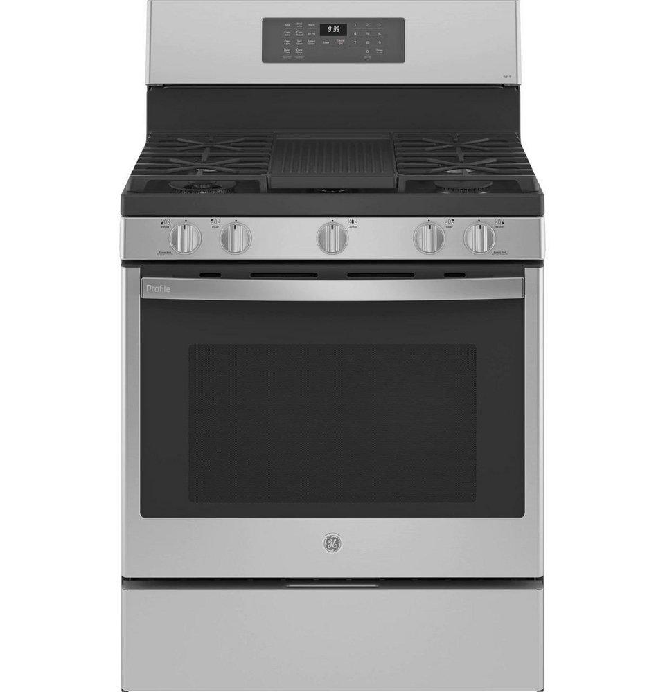 GE® Profile™ 30 in. Gas 5-Burner Sealed Freestanding Range in Fingerprint Resistant Stainless Steel