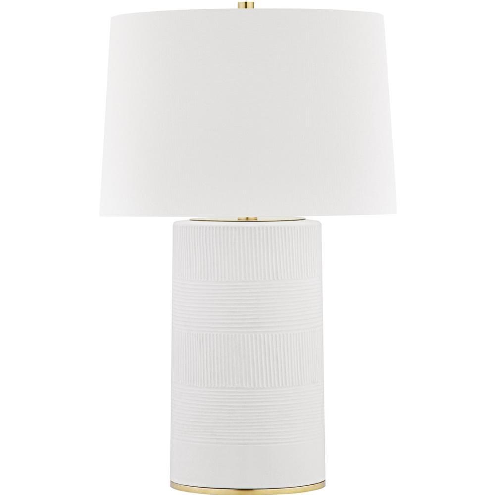 Hudson Valley Borneo 75W 1-Light Medium E-26 Incandescent Table Lamp in Aged Brass with Soft Off White