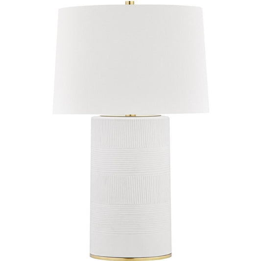 Hudson Valley Borneo 75W 1-Light Medium E-26 Incandescent Table Lamp in Aged Brass with Soft Off White