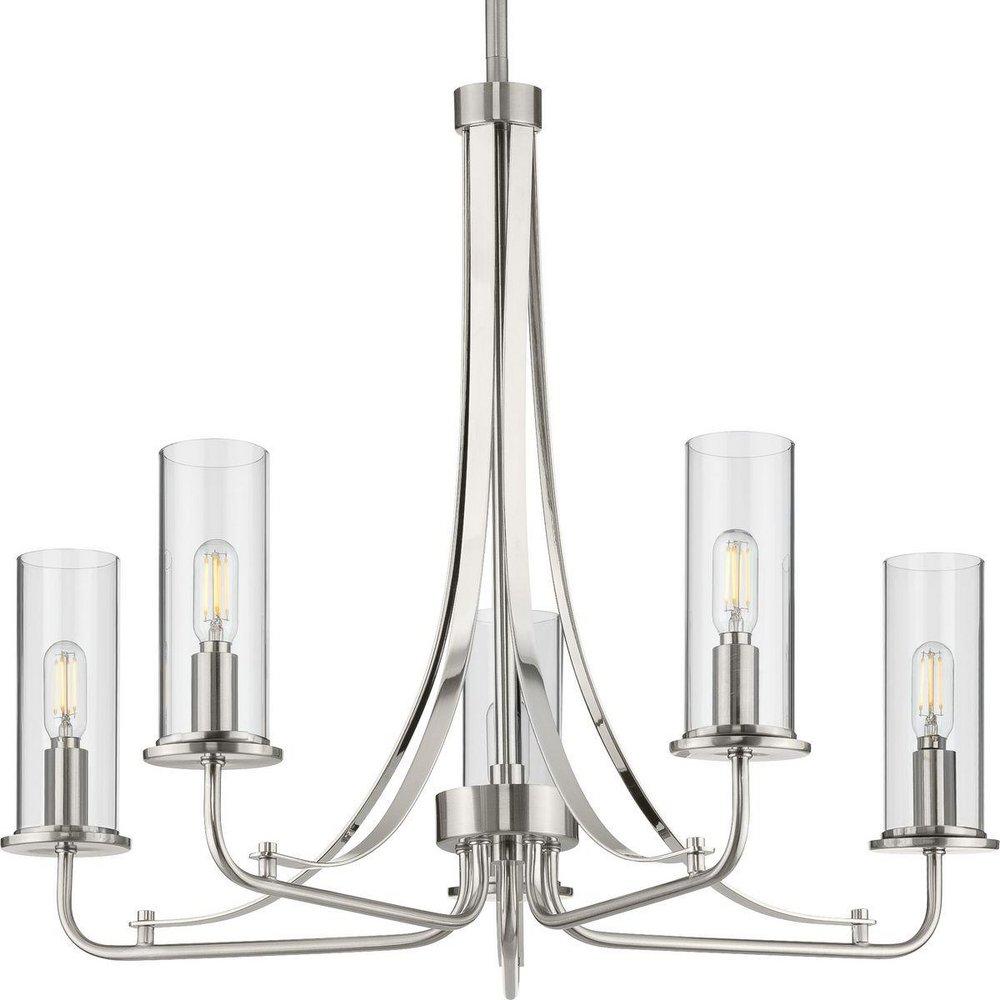 Progress Lighting Riley 85-1/2 in. 60W 5-Light 1-Tier Incandescent Chandelier in Brushed Nickel