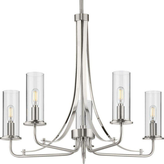 Progress Lighting Riley 85-1/2 in. 60W 5-Light 1-Tier Incandescent Chandelier in Brushed Nickel
