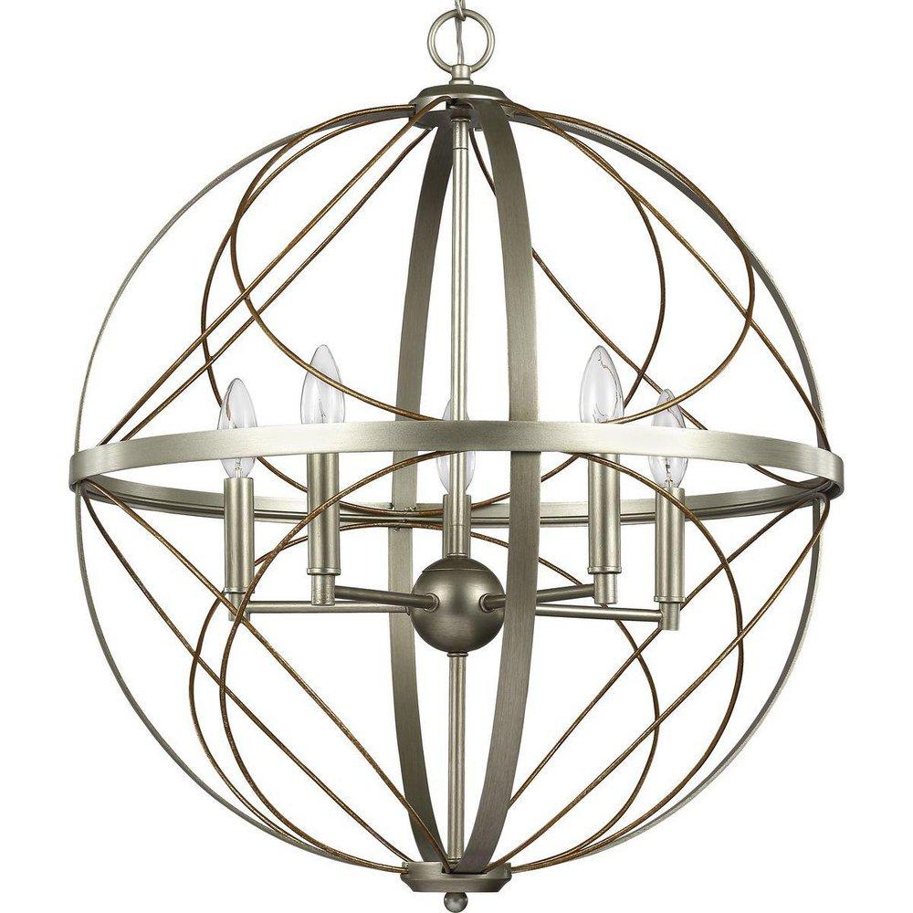 Progress Lighting Brandywine 60W 5-Light Candelabra E-12 Incandescent Pendant Light in Silver Ridge