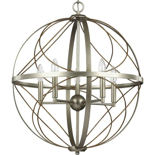 Progress Lighting Brandywine 60W 5-Light Candelabra E-12 Incandescent Pendant Light in Silver Ridge