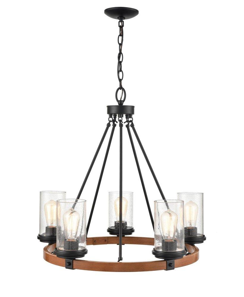 Millennium Lighting Taos 5-Light Chandelier Ceiling Light in Matte Black/Wood Grain