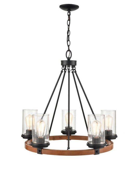 Millennium Lighting Taos 5-Light Chandelier Ceiling Light in Matte Black/Wood Grain
