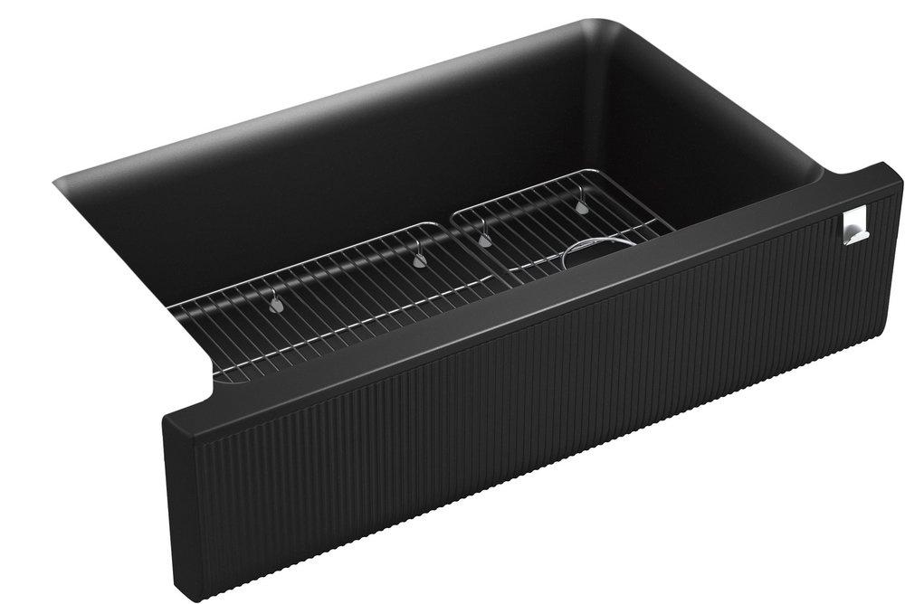 KOHLER Cairn® 35-11/16 in. Undermount Farmhouse Neoroc Single Bowl Kitchen Sink in Matte Black