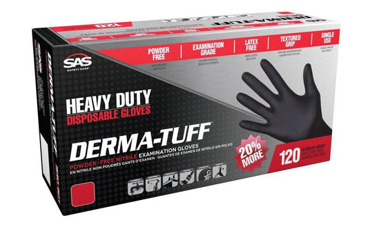 SAS Safety Derma-Tuff® 6 mil Size M Powder Free Rubber Disposable Glove in Black (Pack of 120)