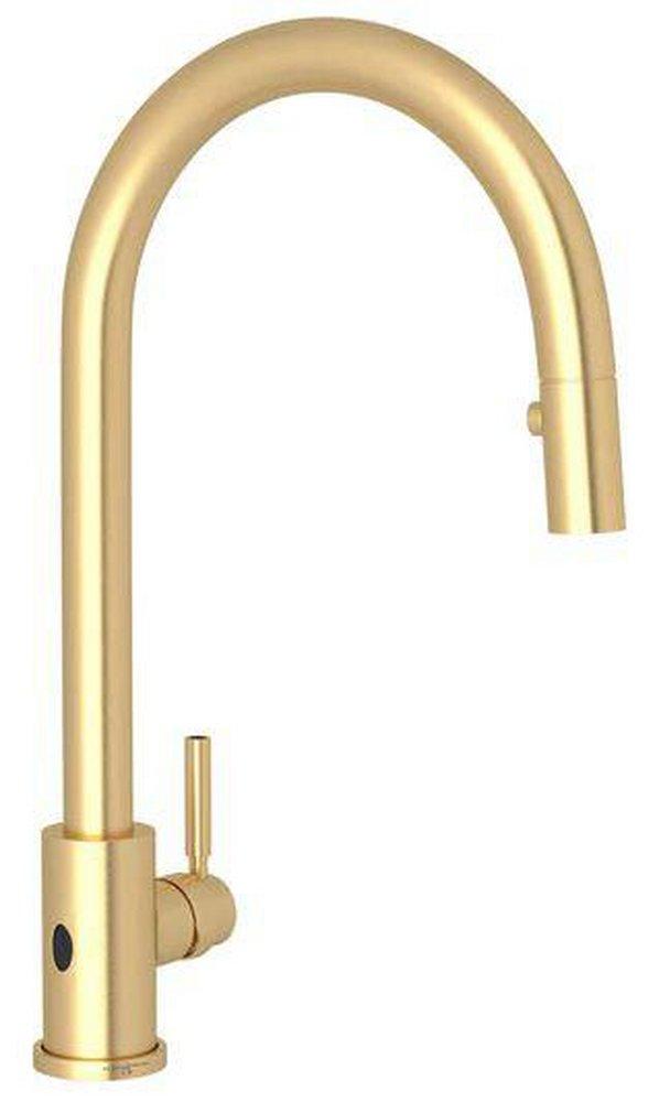 Perrin & Rowe Holborn™ Single Handle Pull Down Kitchen Faucet in Satin English Gold
