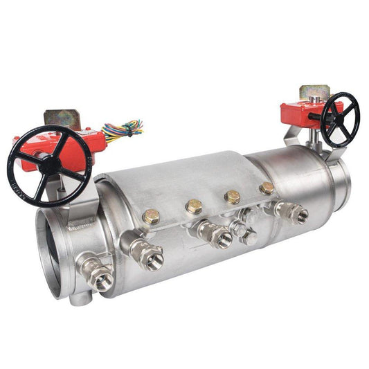 Ames Fire & Waterworks Deringer 20X/20GX 6 in 304 Stainless Steel Grooved Double Check Valve Assembly with Shutoff Valves andTest Cocks