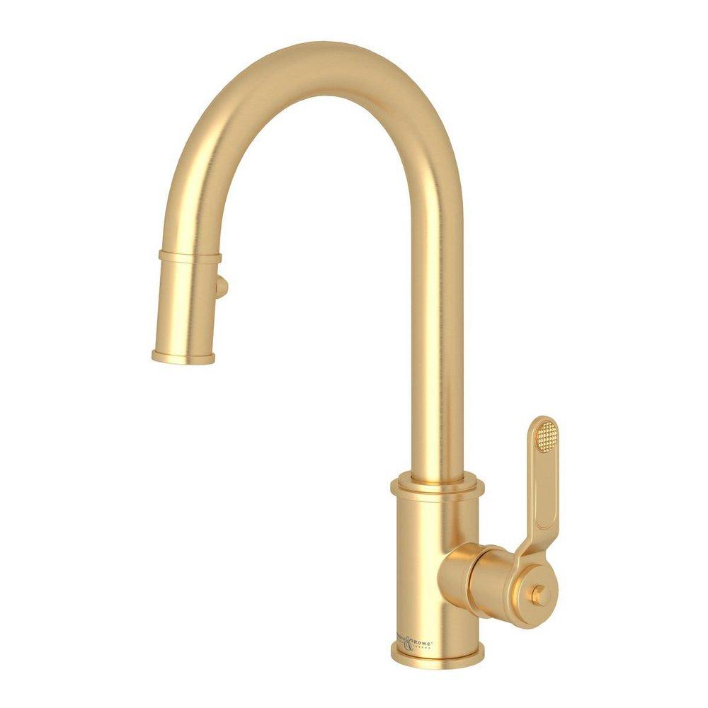 Perrin & Rowe Armstrong™ Single Handle Pull Down Bar Faucet in Satin English Gold
