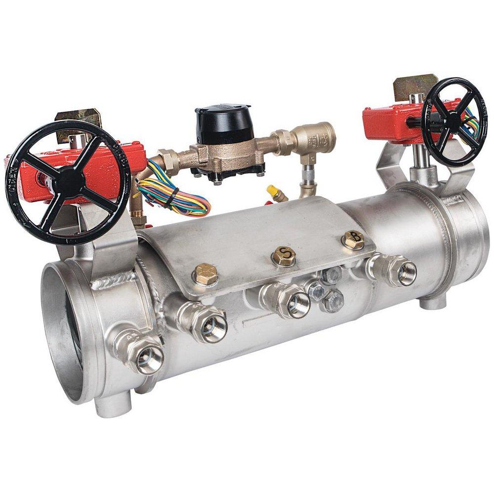 Ames Fire & Waterworks Deringer 30/30G 6 in 304 Stainless Steel Grooved Double Check Detector Assembly with Shutoff Valves, Water Meter and Test Cocks