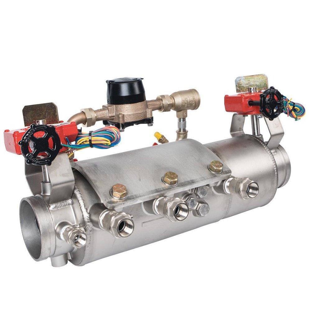Ames Fire & Waterworks Deringer 30X/30GX 4 in 304 Stainless Steel Grooved Double Check Detector Assembly with Shutoff Valves, Water Meter and Test Cocks