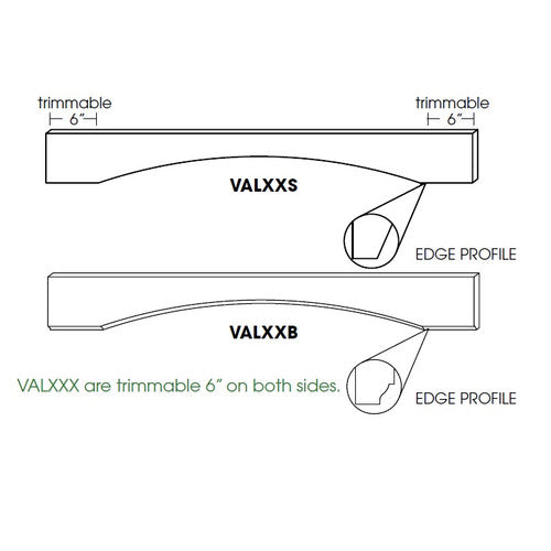 AW-VAL48S ( (AW-GW-TW-PW) Shaker 48" Arched Valance. Square edge. Trimmable 6" both ends. )