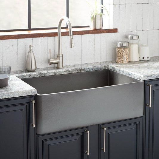 Signature Hardware Baylor 32-3/4 in. Farmhouse Fireclay Single Bowl Kitchen Sink in Smoke Grey