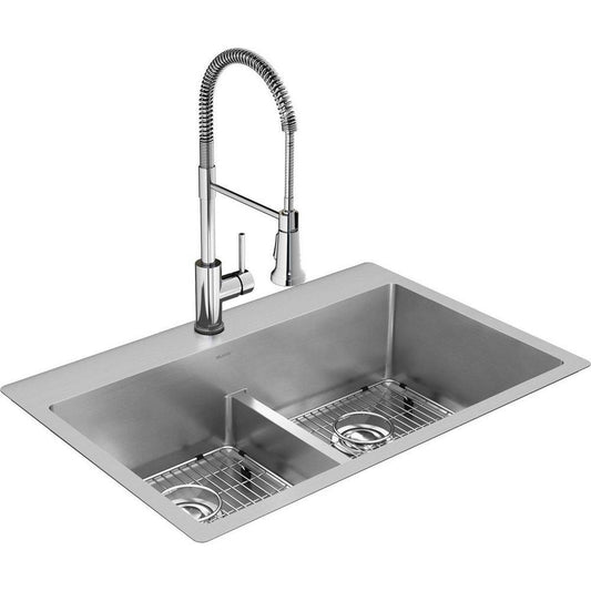 Elkay Crosstown® 33 in. Dual Mount Stainless Steel Double Bowl Kitchen Sink in Polished Satin