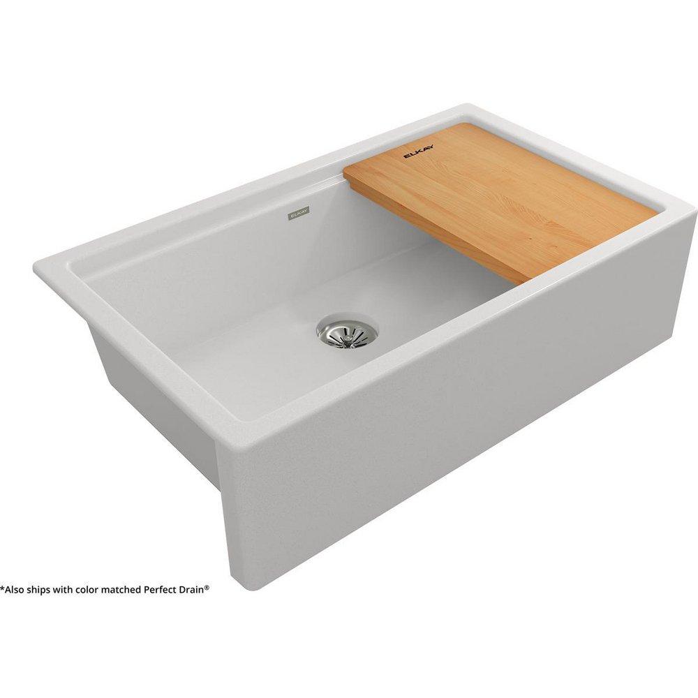 Elkay Quartz Luxe® 35-7/8 in. Farmhouse Composite Single Bowl Workstation Kitchen Sink in Ricotta